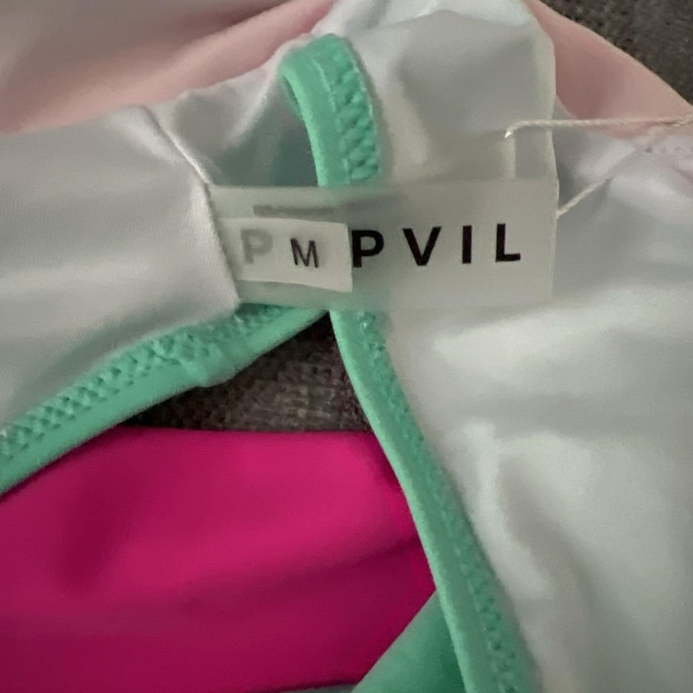 Popvil Neon Color Block High Waisted Bikini Bottom Pink Orange Mint SZ MED NWT - Picture 6 of 10